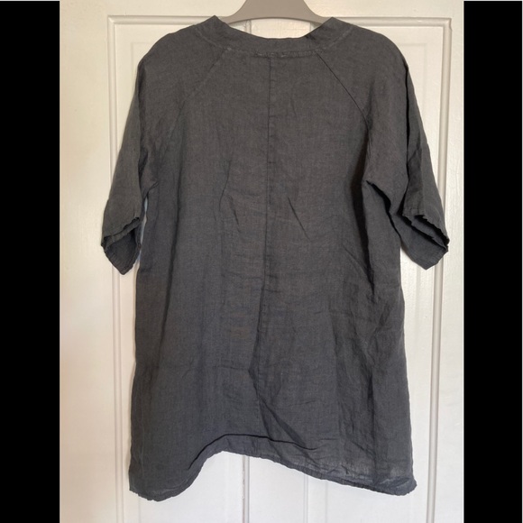 100% Lin Blanc Linen 46 Gray Tunic Blouse US14 - Picture 4 of 4